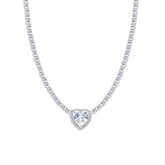 Asfour Crystal Tennis Necklace With Heart Design In 925 Sterling Silver-ND0427